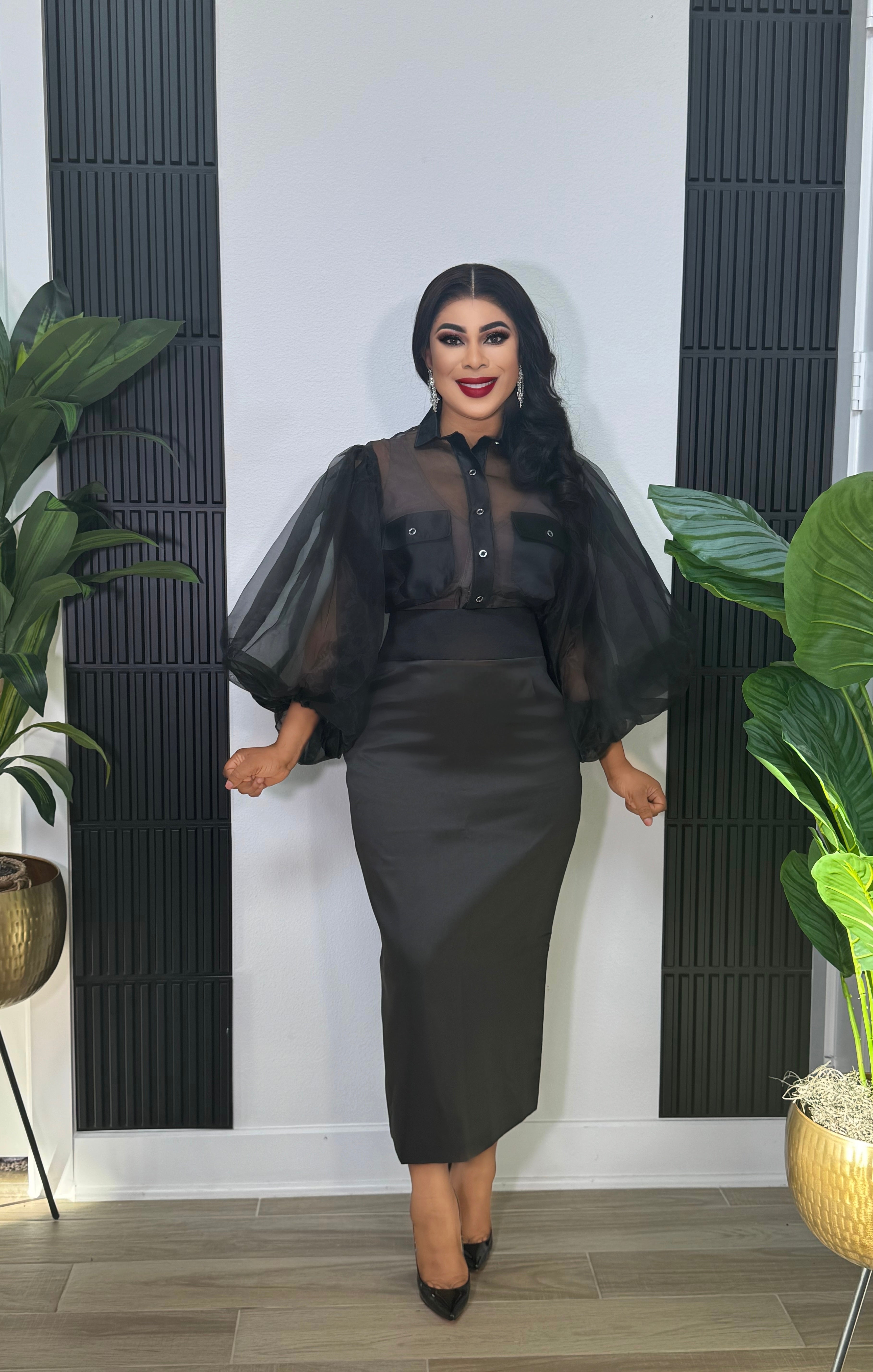 Kate puff sleeves Set- Black