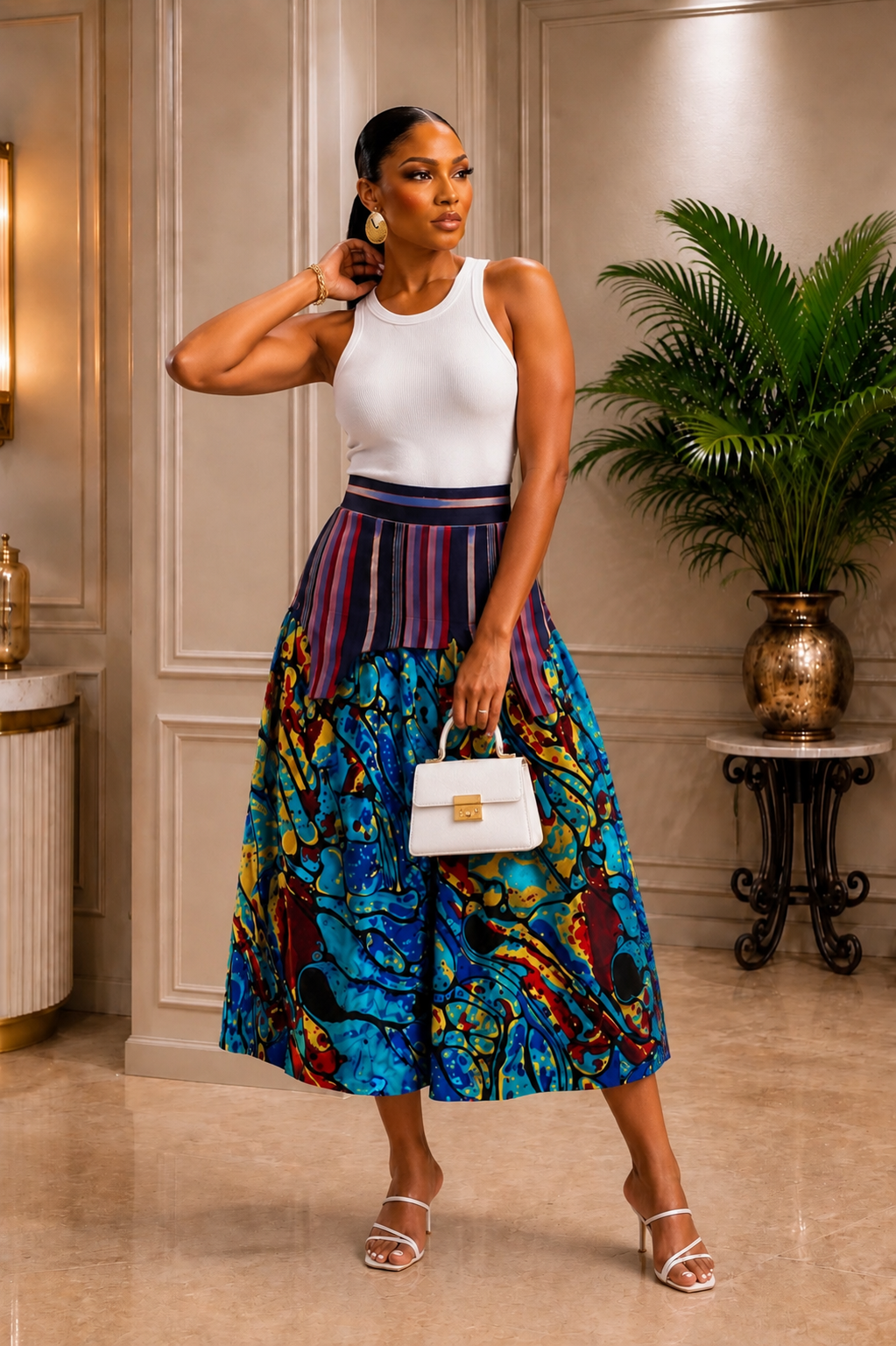 Mosaic Ankara Midi Skirt