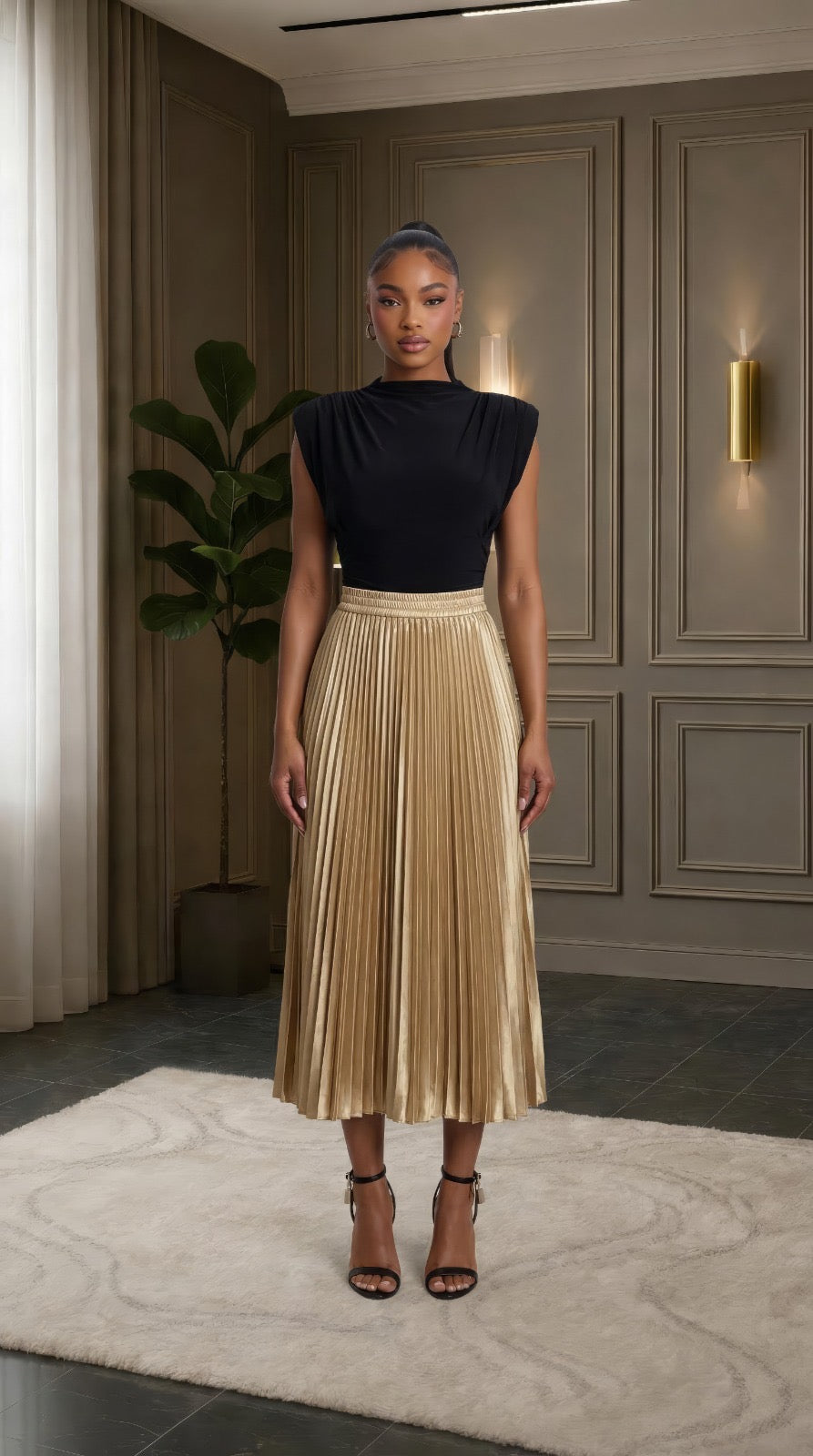 Katy plated midi skirt - Gold