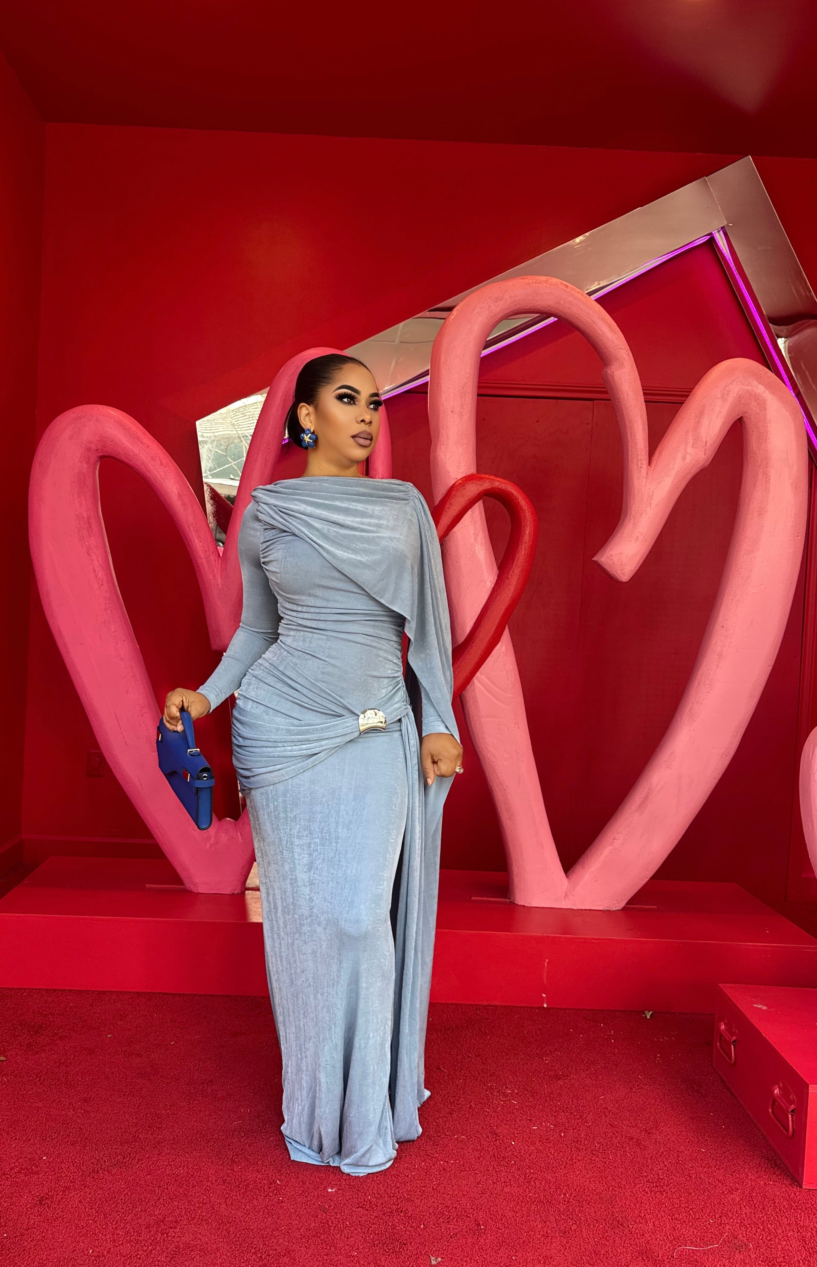 Jenny long sleeve evening Gown-Blue