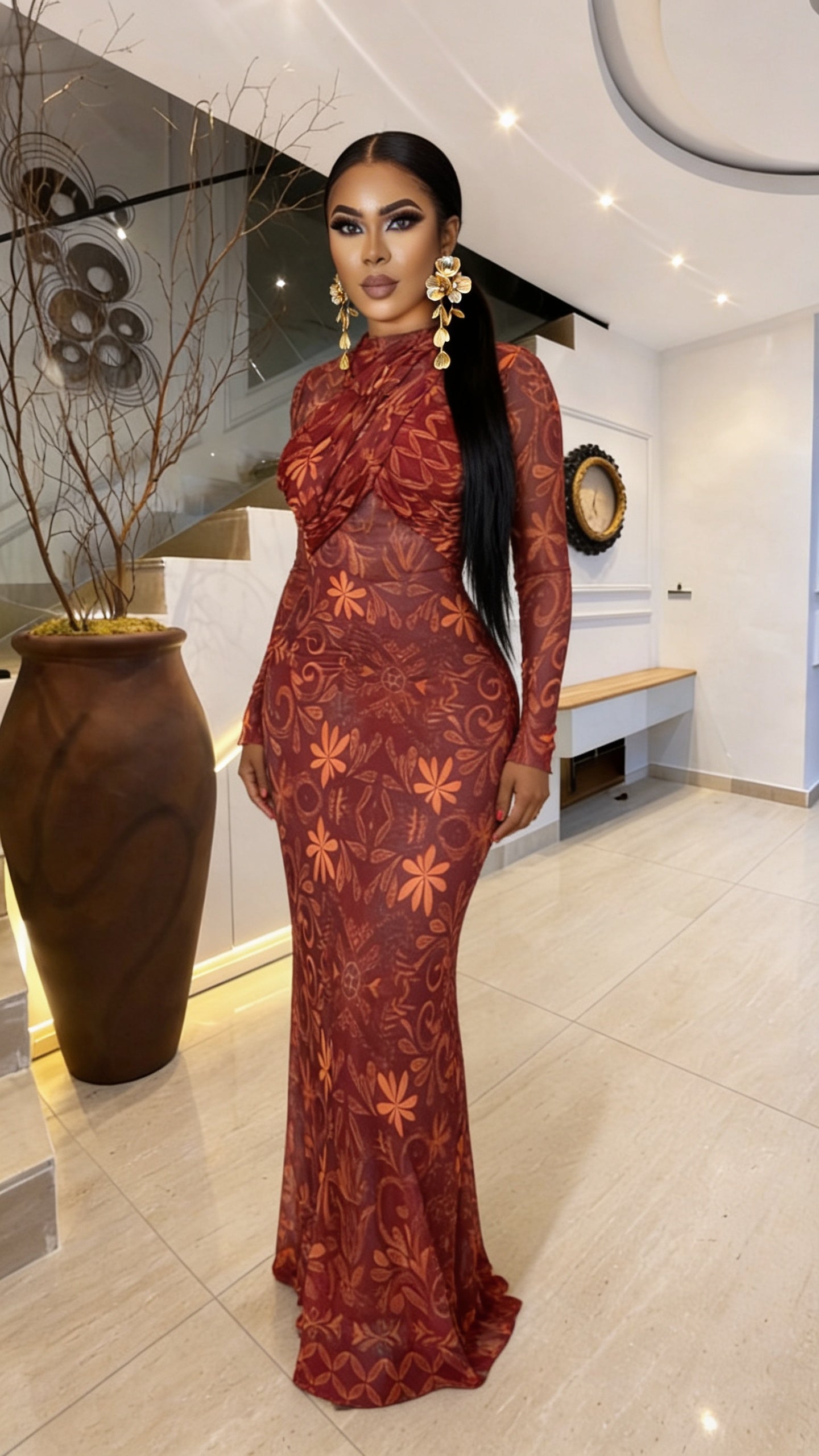 Kash long sleeve Dress- Wine