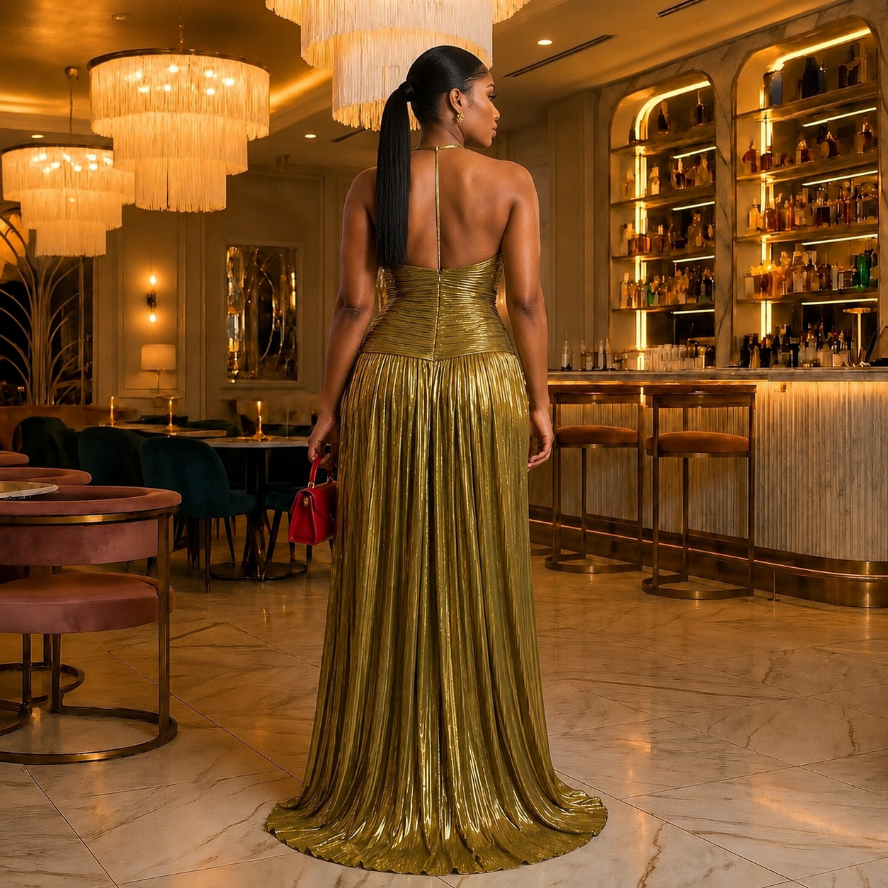 Golden luxe Pleated Dress