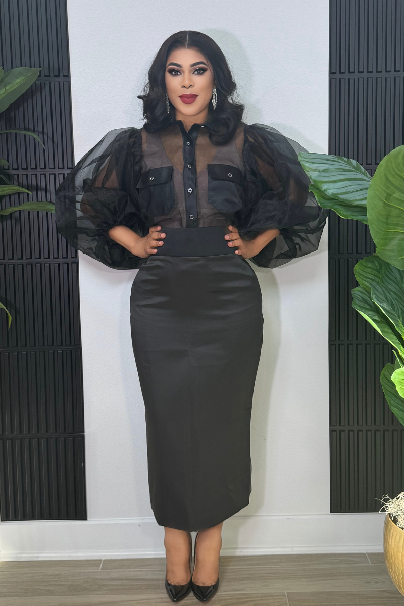 Kate puff sleeves Set- Black