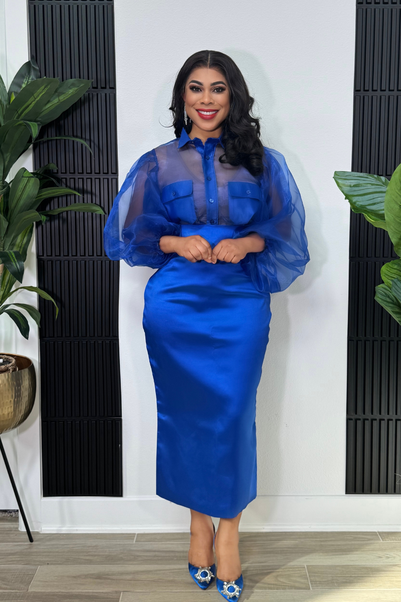 Kate Puff Sleeves Set -Blue