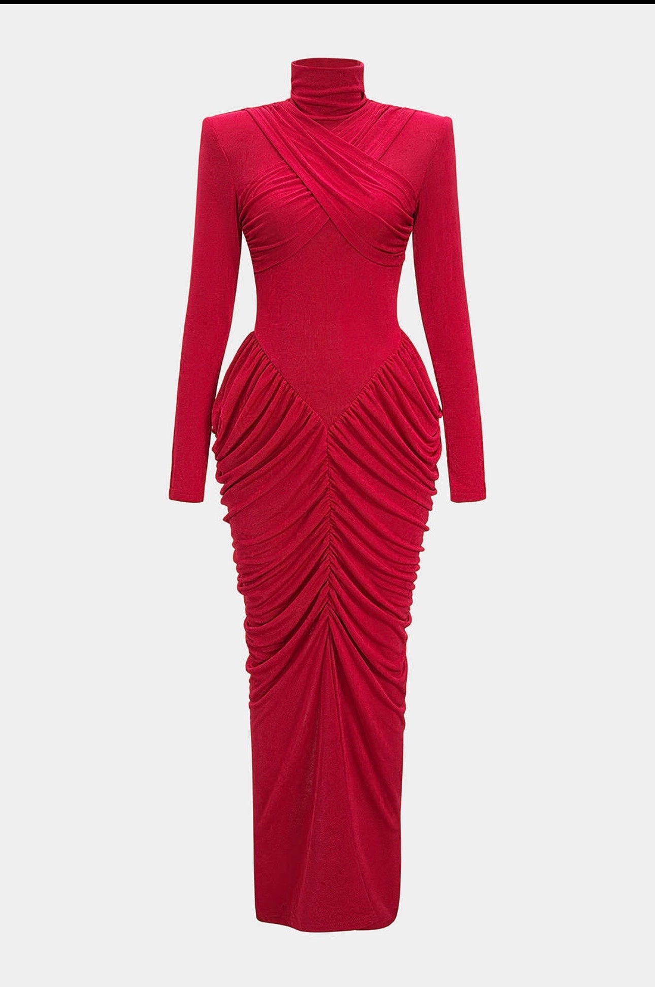 Neka mock neck shoulder pad crossed backless dress-Red