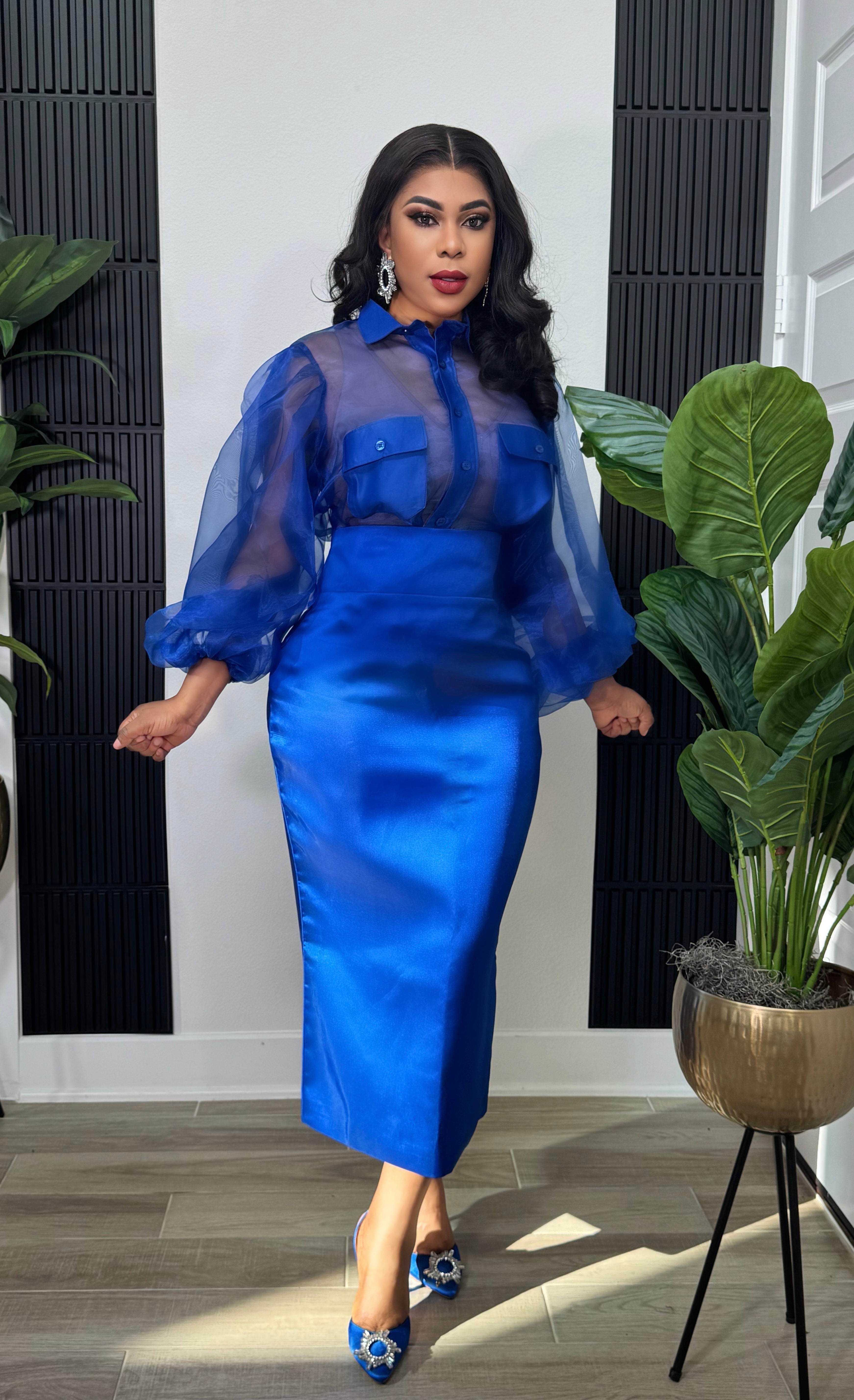 Kate Puff Sleeves Set -Blue