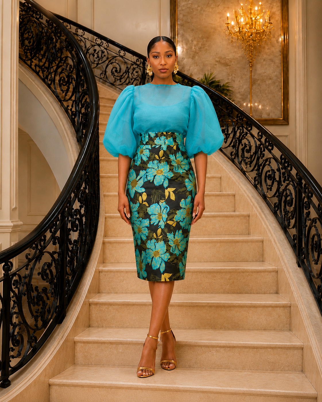 Celi Puff Sleeves Set- Turquoise