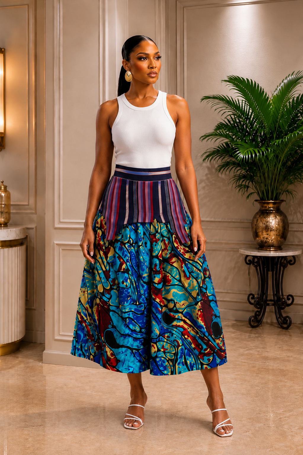 Mosaic Ankara Midi Skirt