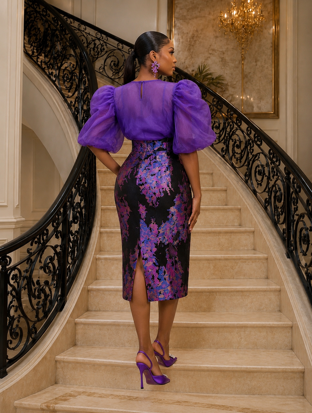 Celi Puff Sleeves Set - Purple