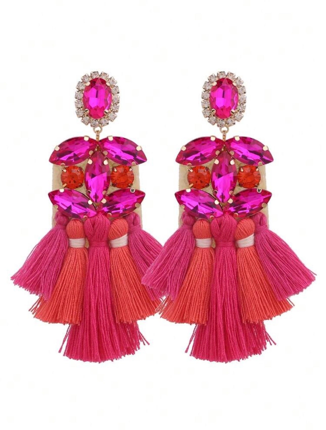 Rosé Bloom Tassel Earrings