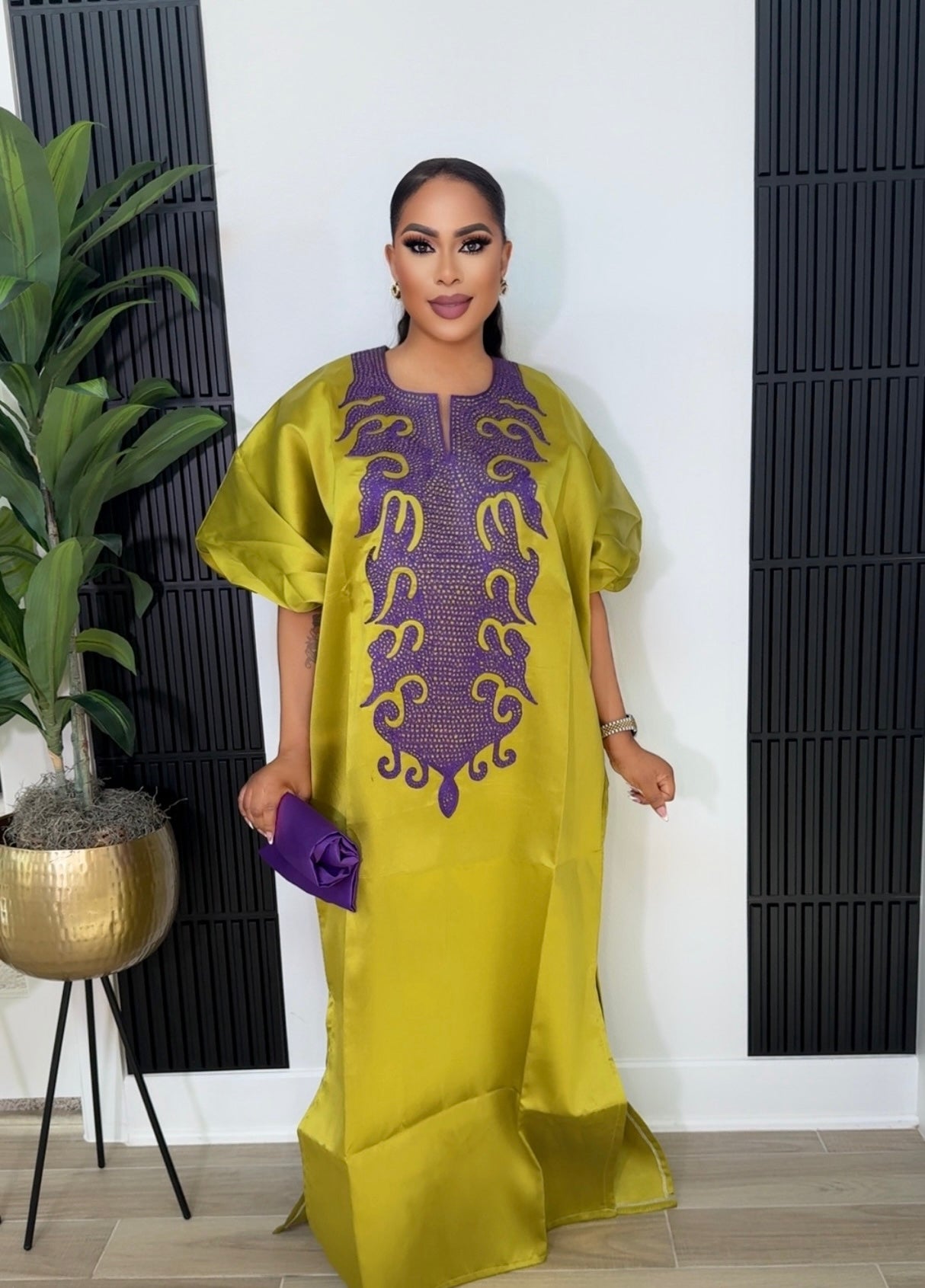 Luxury Temi Embroidery Kaftan- Olive