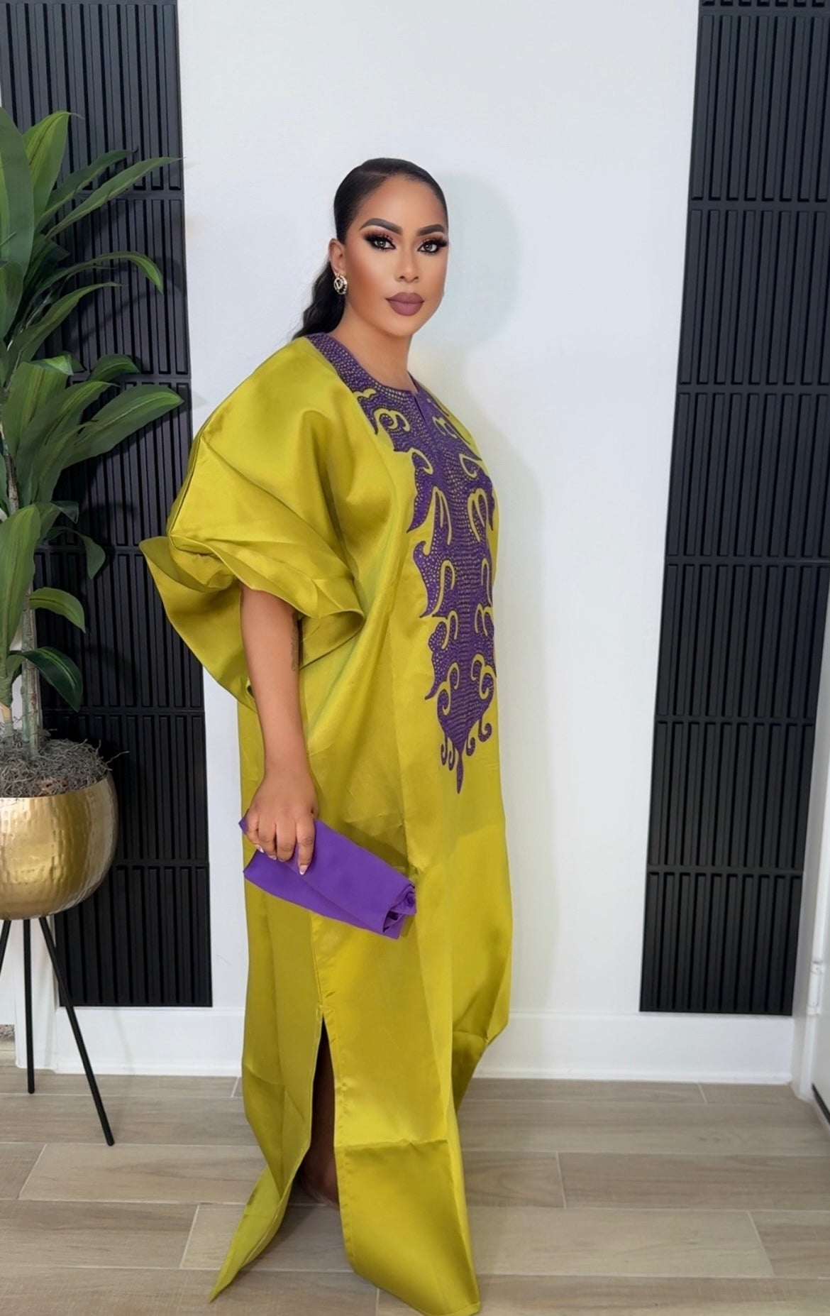 Luxury Temi Embroidery Kaftan- Olive