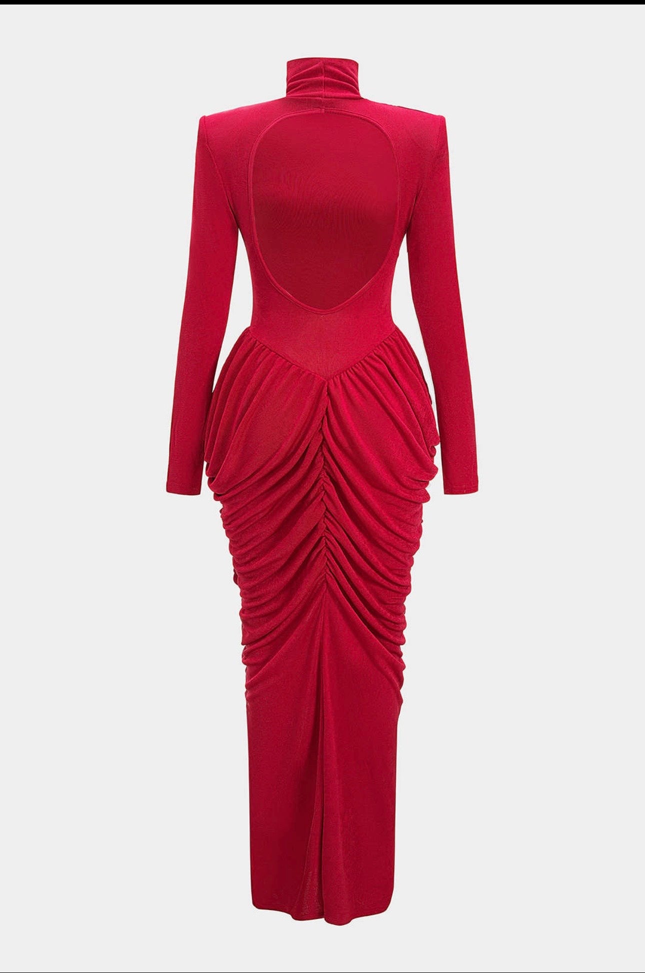 Neka mock neck shoulder pad crossed backless dress-Red