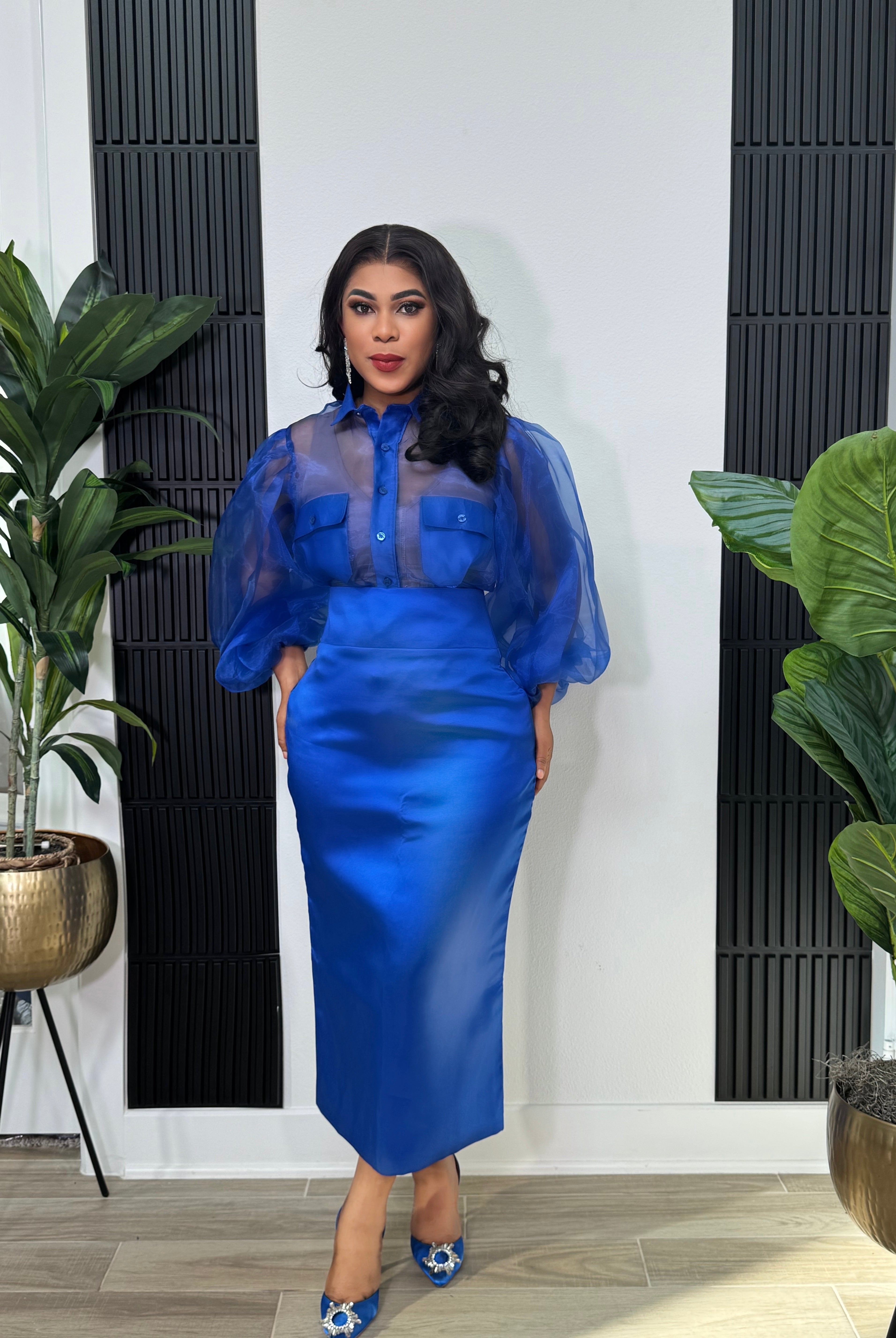 Kate Puff Sleeves Set -Blue