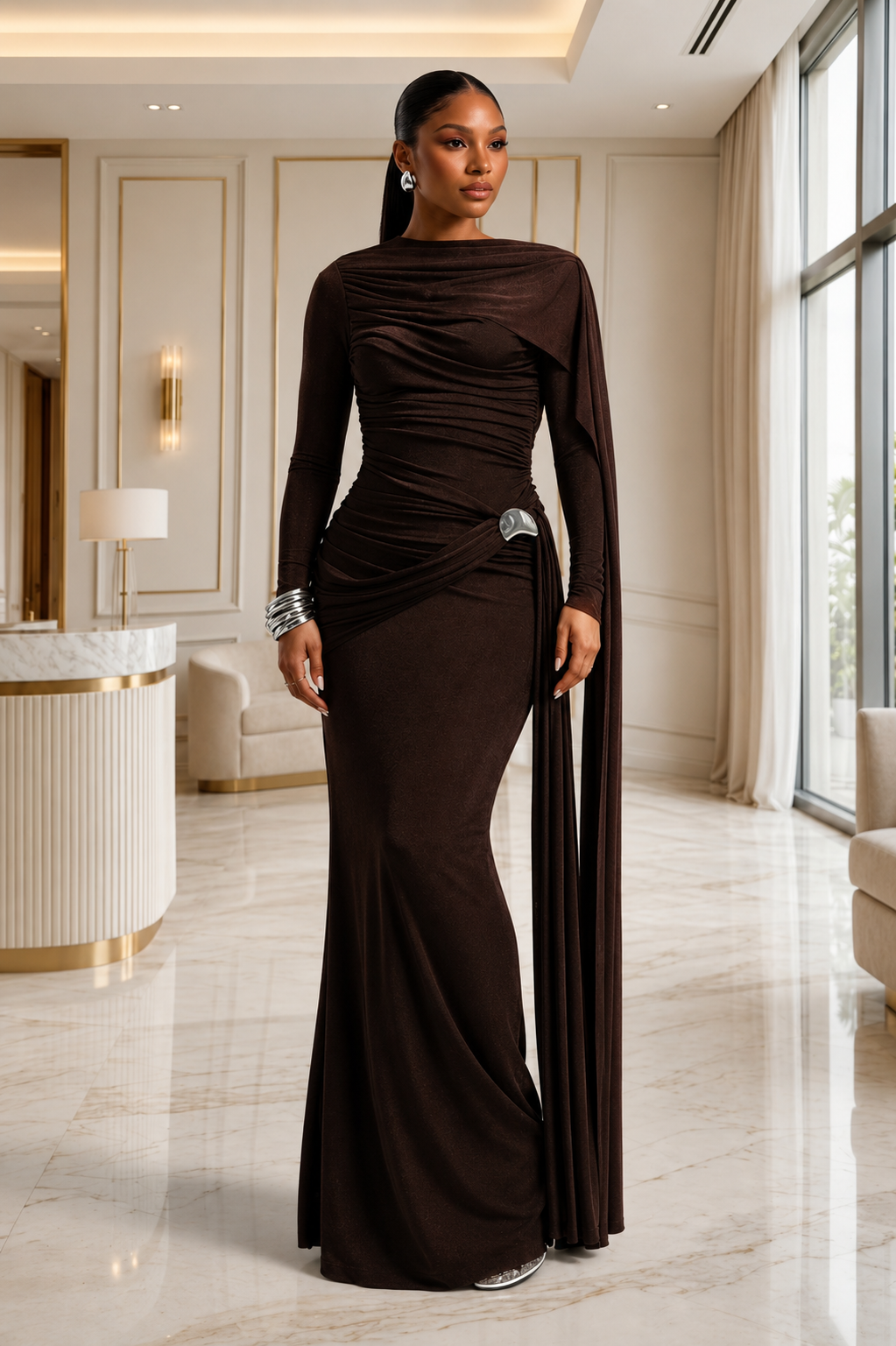 Jenny long sleeve  Gown-Brown