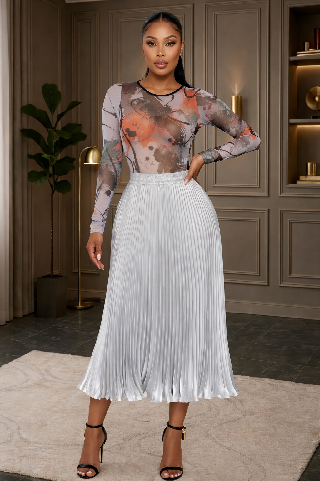Katy plated midi skirt-Sliver