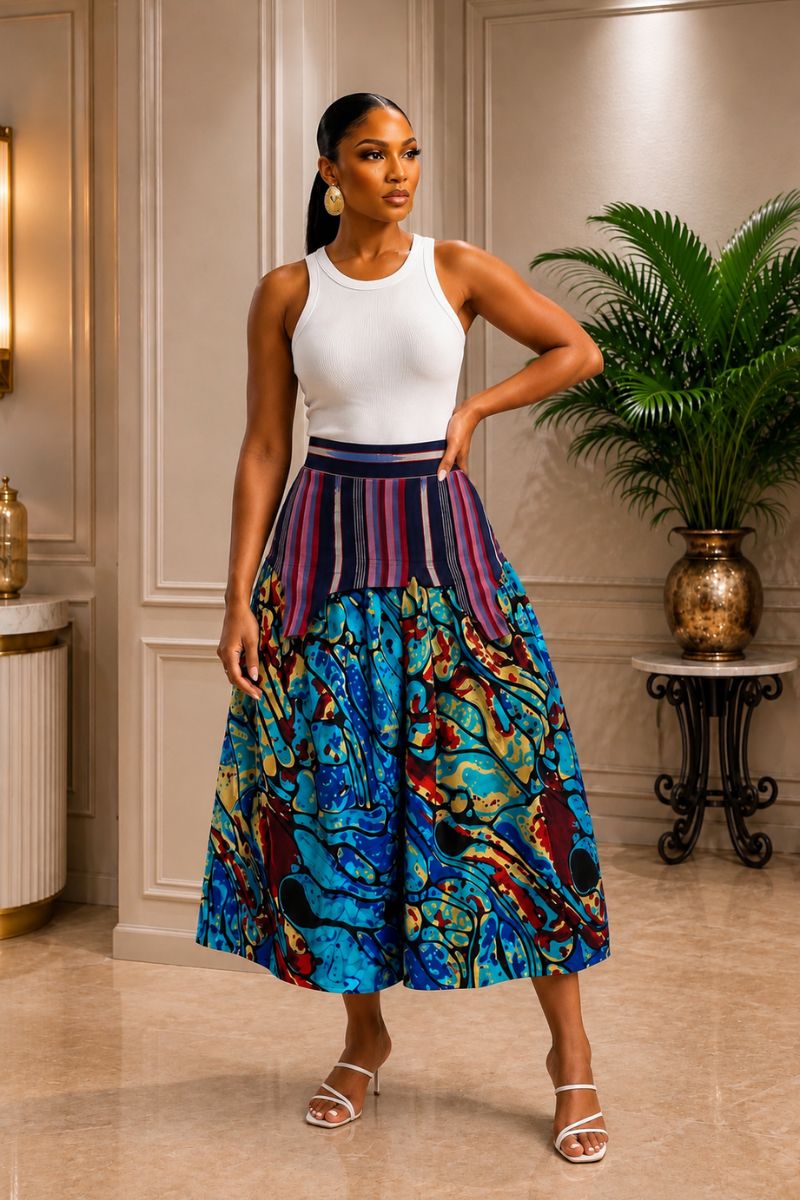 Mosaic Ankara Midi Skirt
