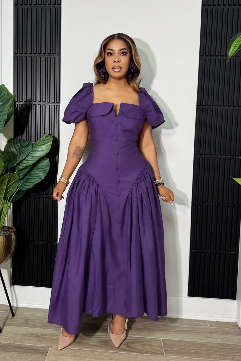 Cecelia Puff Sleeve midi dress - Purple