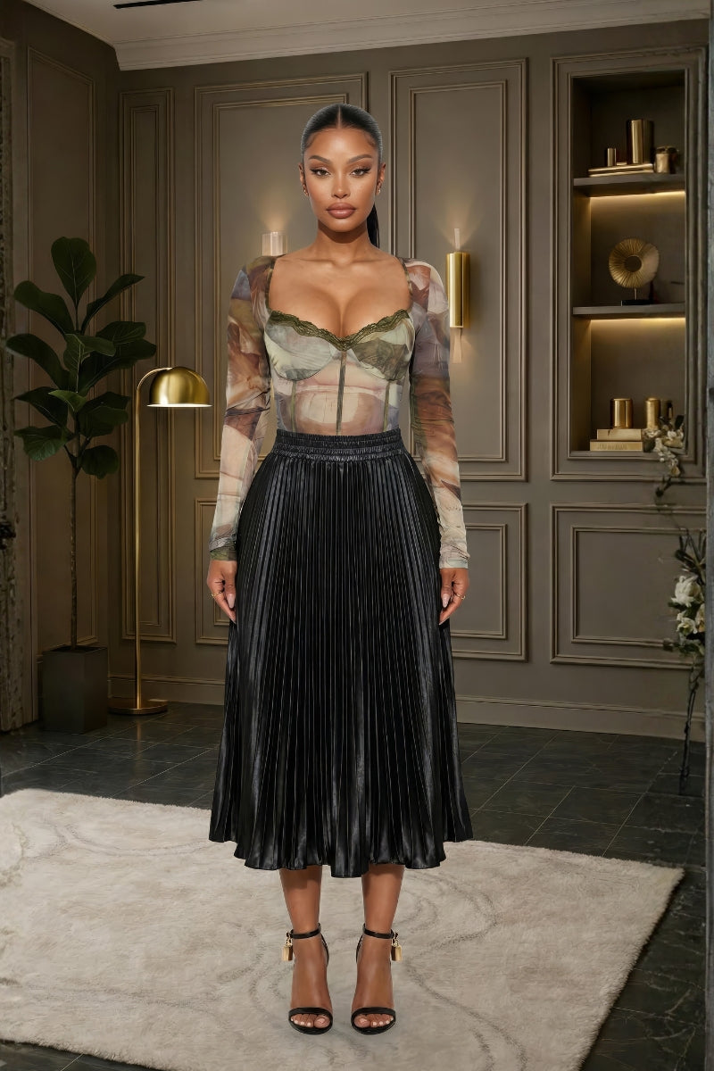 Katy Plated midi Skirt - black