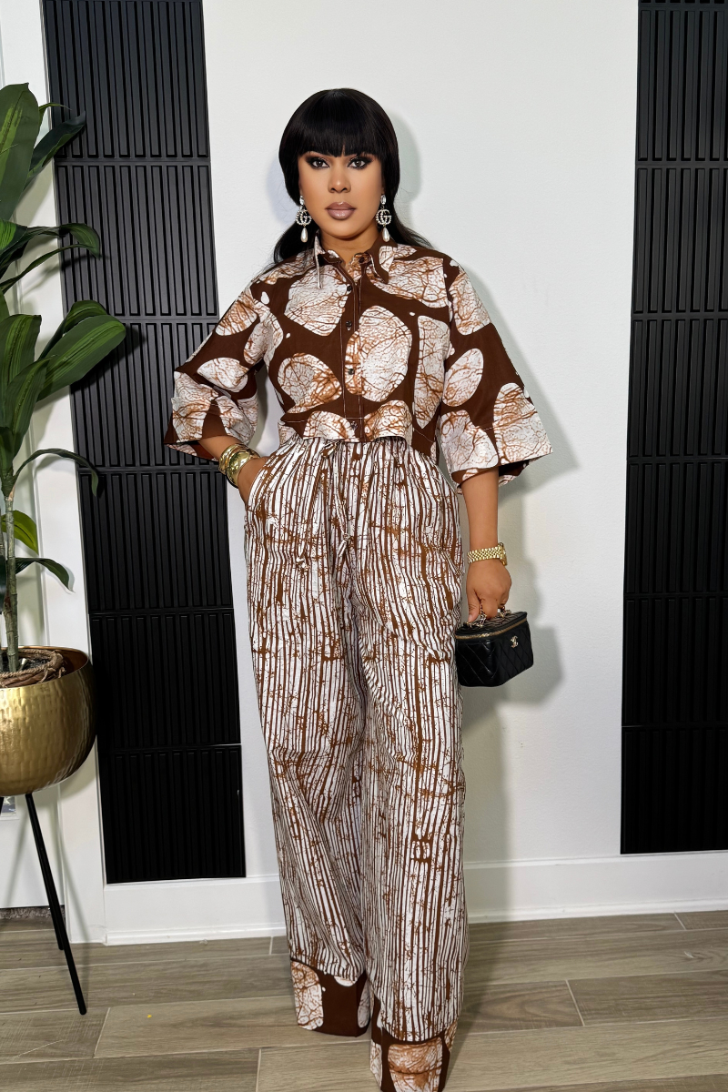 Yinka Palazzo Set -Brown