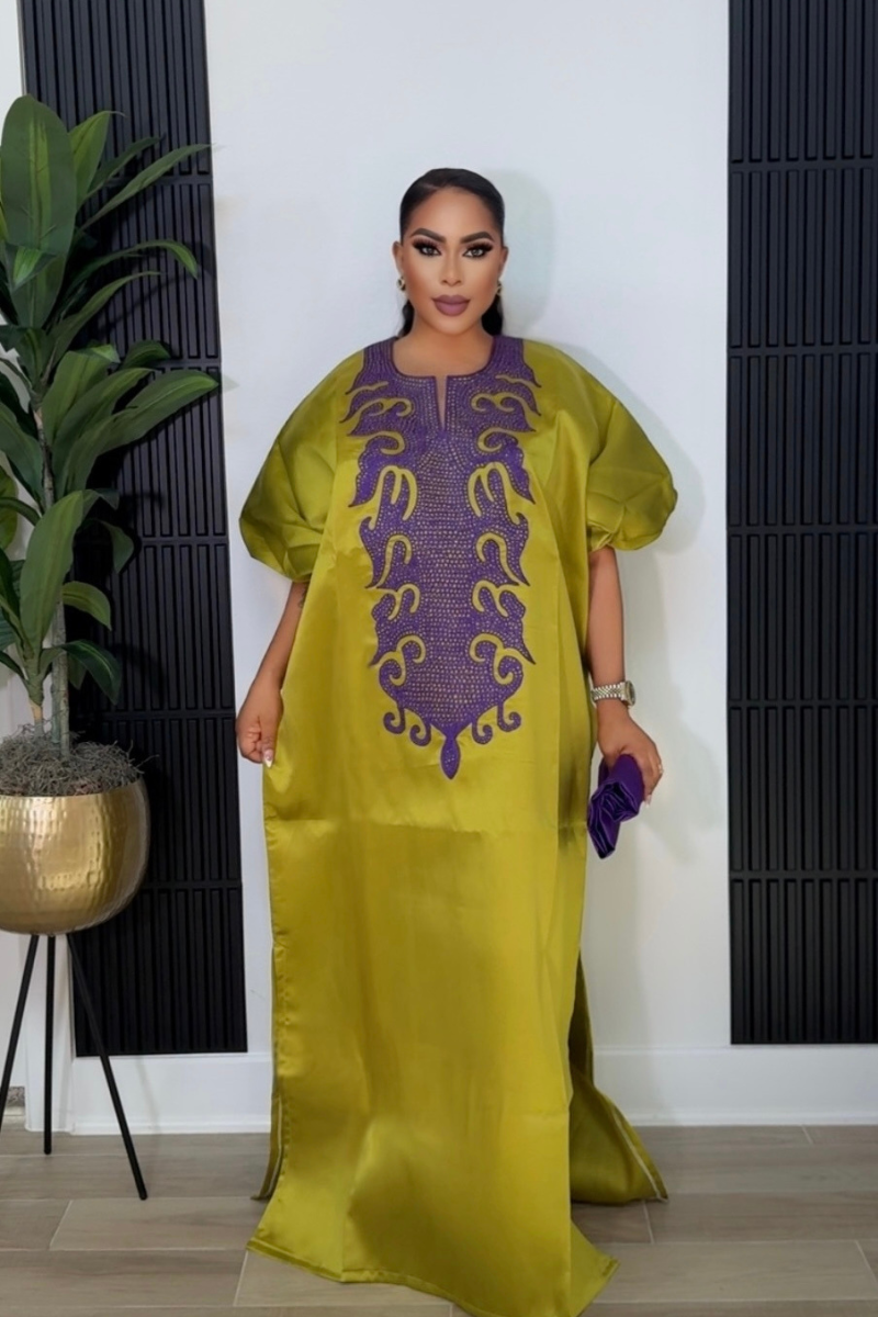 Luxury Temi Embroidery Kaftan- Olive