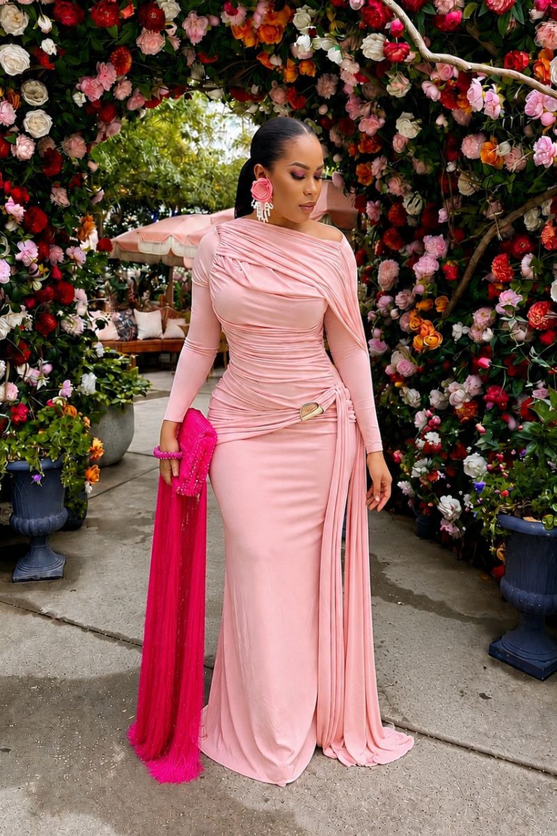 Jenny long sleeve Gown-Pink