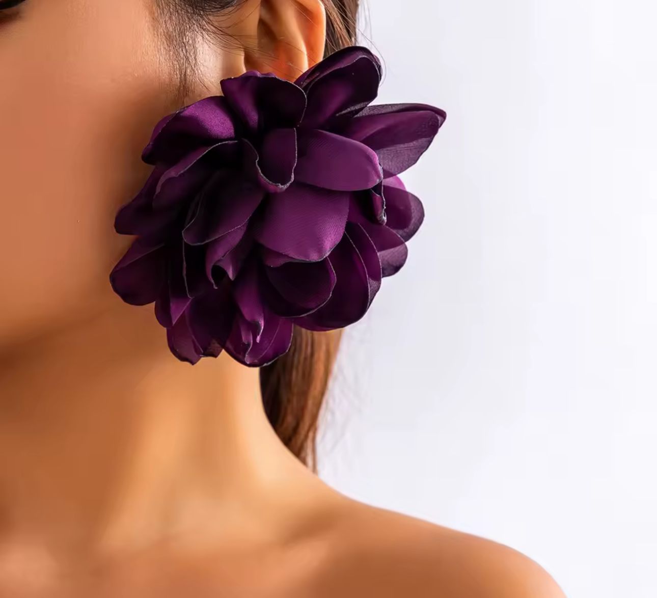 Lovy Fashion Large Rose Flower Stud Earrings