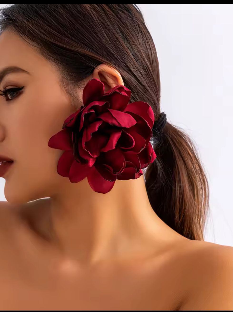 Lovy Fashion Large Rose Flower Stud Earrings